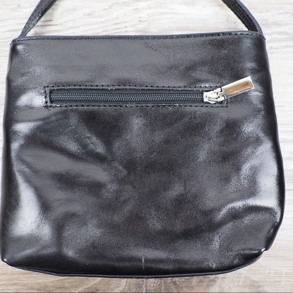 Florence Black leather crossbody bag silver lock - Picture 3 of 8